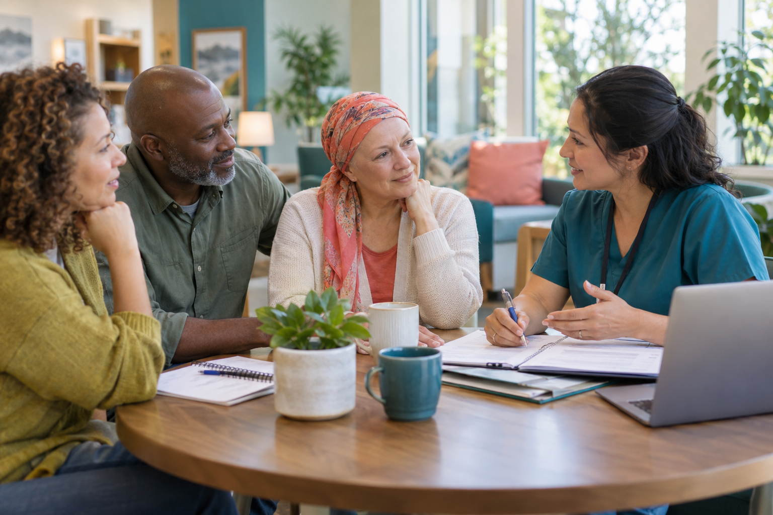 A patient and family planning care with a nurse navigator